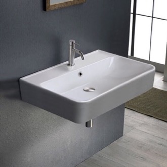 Bathroom Sink Rectangle White Ceramic Wall Mounted or Drop In Sink CeraStyle 079200-U